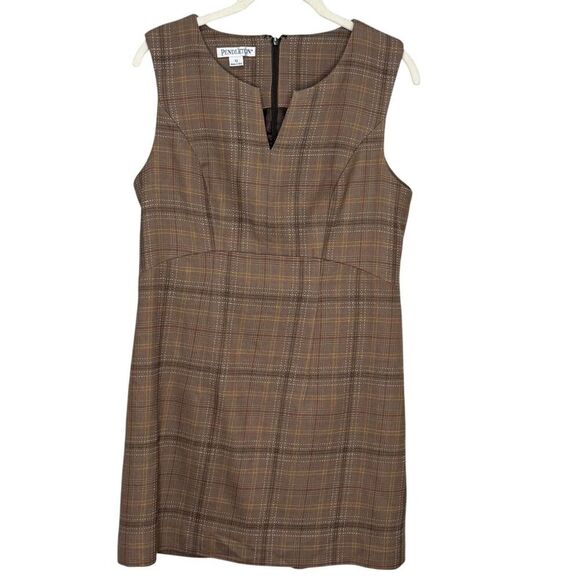 Pendleton Shift Dress Size 10 $198 Brown Plaid Wool Blend Jumper Sleeveless - Picture 1 of 7